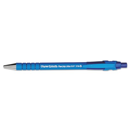 PAPER MATE FlexGrip BP Pen, Retract, Fine 0.8 mm, Blue Ink, Blk/Blue Barrel, PK12 9560131